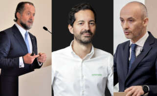 De izquierda a derecha, Juan Carlos Escotet, Manuel García Pardo y Óscar García Maceiras, los primeros ejecutivos de Abanca, Greenalia e Inditex