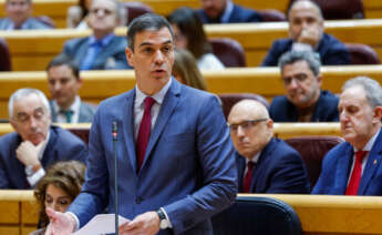 El presidente del Gobierno, Pedro Sánchez, interviene en la sesión de control al Gobierno celebrada por el pleno del Senado este martes