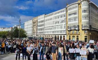 Trabajadoras de las tiendas de Inditex en el final del recorrido de la manifestación de 2022 en A Coruña / CIG
