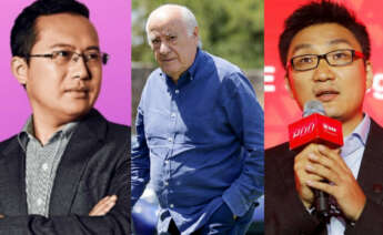 De izquierda a derecha, Chris Xu, dueño de Shein; Amancio Ortega, propietario de Inditex; y Colin Huang, dueño de Temu