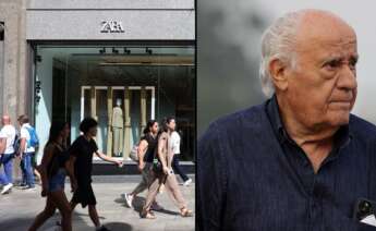 Una tienda de Zara al lado de una imagen de archivo de Amancio Ortega