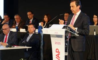 El presidente de la Cooperativa Ganadera del Valle de Los Pedroches (COVAP), Ricardo Delgado Vizcaíno, durante la asamblea general de 2025 / Covap