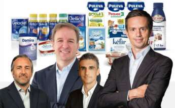 El director general de Lactalis en España y Portugal, David Saliot, junto a los directivos Borja Galindo (Lactalis Forlasa), Miguel Chapa (Lactalis Foodservices) y Daniel Isart (Lactalis Puleva)