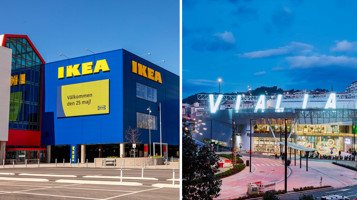 montaje fotográfico con una imagen a la izquierda de una tienda de ikea y a la derecha del exterior del centro comercial Vialia Vigo