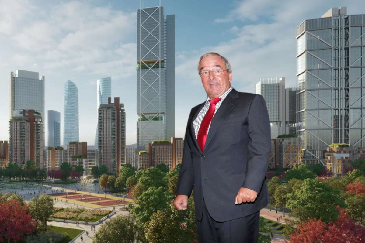 Jacinto Rey, presidente de Grupo Empresarial San José, con el skyline de Madrid Nuevo Norte al fondo