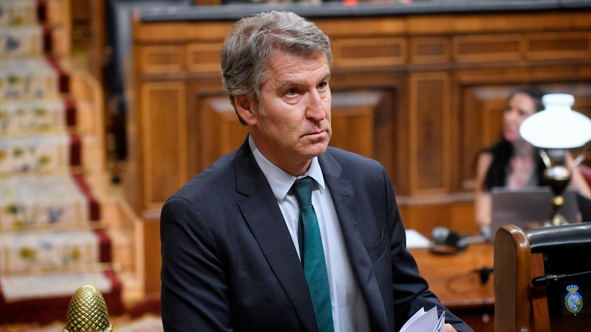 El presidente del PP, Alberto Núñez Feijóo, durante una sesión plenaria extraordinaria, en el Congreso de los Diputados, a 22 de julio de 2025, en Madrid (España)
