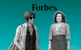 Ilustración con Sandra Ortega e Isabel Castelo y el logo de Forbes