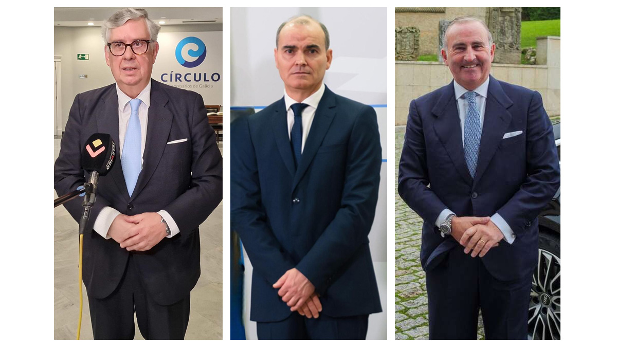 De izquierda a derecha, Juan Manuel Vieites, presidente de la Confederación de Empresarios de Galicia, Juan Carlos Reboredo, secretario general de la Oficina de Coordinación Económica de la Presidencia de la Xunta, y Pablo Junceda, director general del Sabadell Gallego