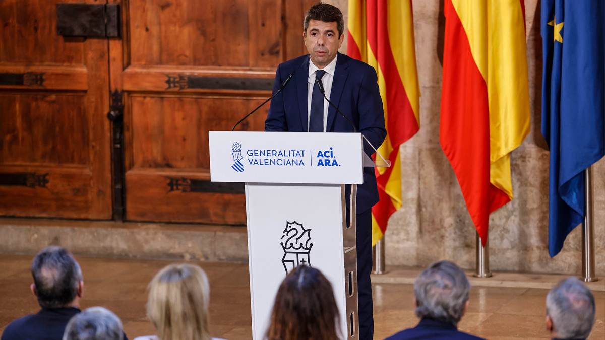 El presidente de la Generalitat valenciana, Carlos Mazón, durante una declaración institucional, en el Palau de la Generalitat