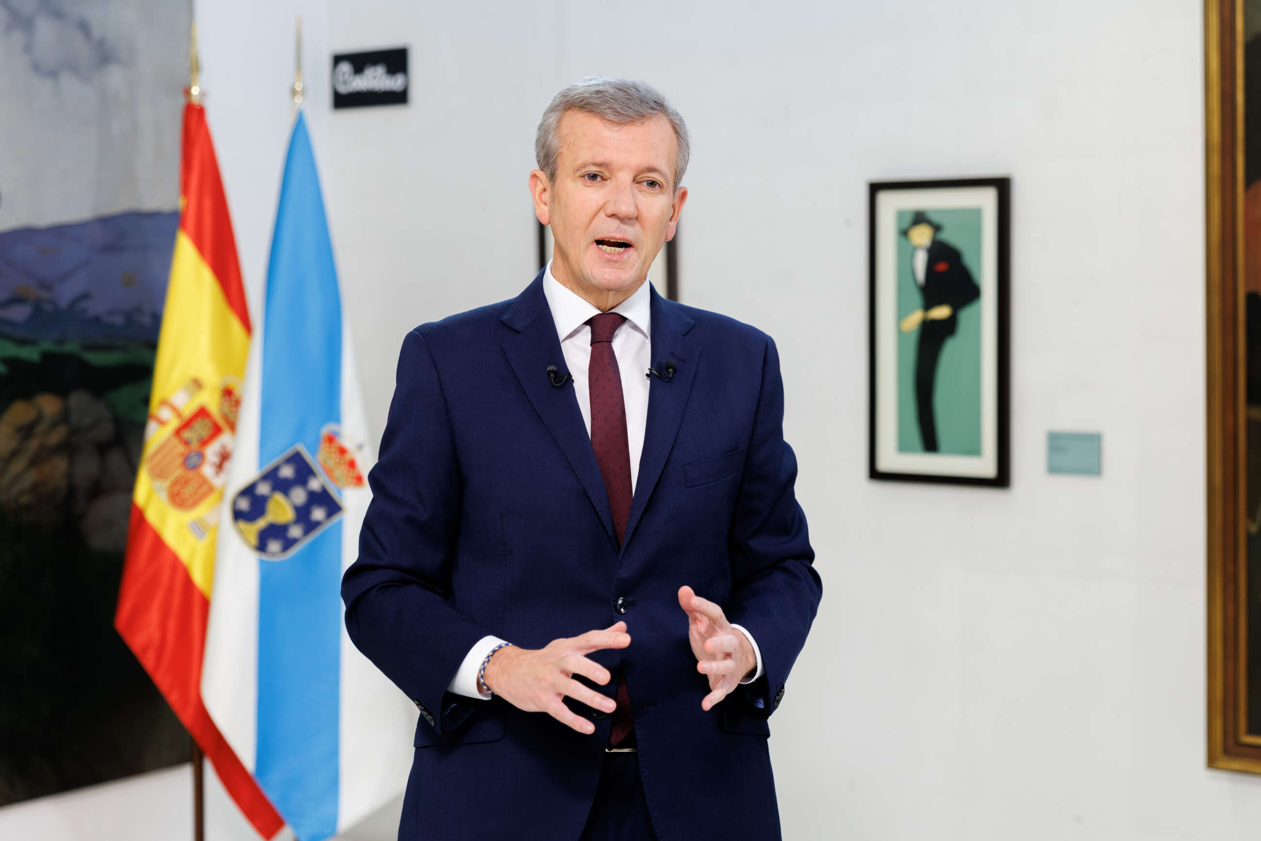 El presidente de la Xunta, Alfonso Rueda, durante la grabación del mensaje de Fin de Año de 2025. Museo Provincial (Pontevedra) - XUNTA DE GALICIA