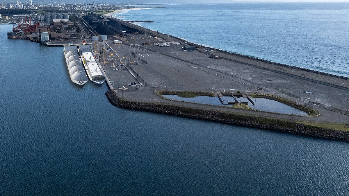 Proyección de cómo quedará la terminal de Port Kembla, en el estado australiano de Nueva Gales del Sur, que operará Reganosa tras adjudicarse un contrato de mantenimiento