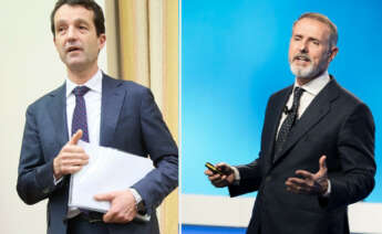 El presidente de Indra, Ángel Escribano; y el de Telefónica, Marc Murtra