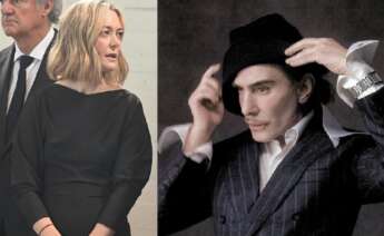 Marta Ortega, presidenta no ejecutiva de Inditex, al lado de una imagen del diseñador Jonh Galliano, que ha fichado para una colaboración creativa de dos años con Zara.