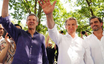 Rueda, Feijóo y Calvo en la romería del PP de O Pino (A Coruña)