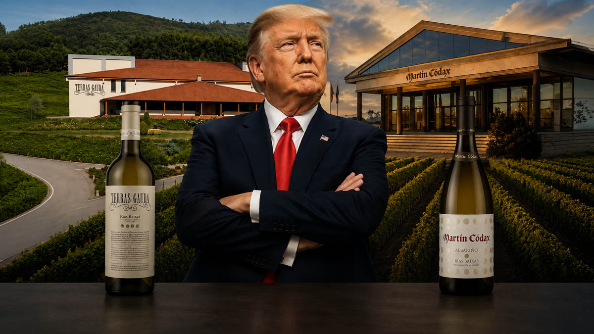 Montaje con las bodegas de Terras Gauda y Martín Códax y Donald Trump