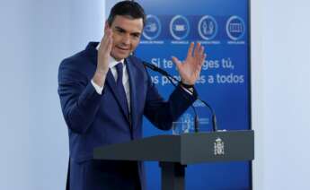 El presidente del Gobierno, Pedro Sánchez, en rueda de prensa tras la reunión del Consejo de Ministros, el 6 de abril de 2021 en el Palacio de La Moncloa | EFE/Zipi