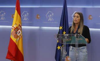 MADRID, 21/02/2023.- La diputada de JuntsxCat Miríam Nogueras durante la rueda de prensa ofrecida antes de participar en la reunión de la Mesa del Congreso, este martes en Madrid. EFE/ J.J. Guillén