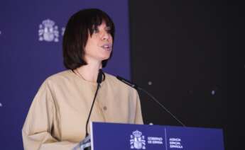 La ministra de Ciencia, Innovación y Universidades, Diana Morant, durante el acto de presentación del logo oficial de la Agencia Espacial Española en Sevilla.