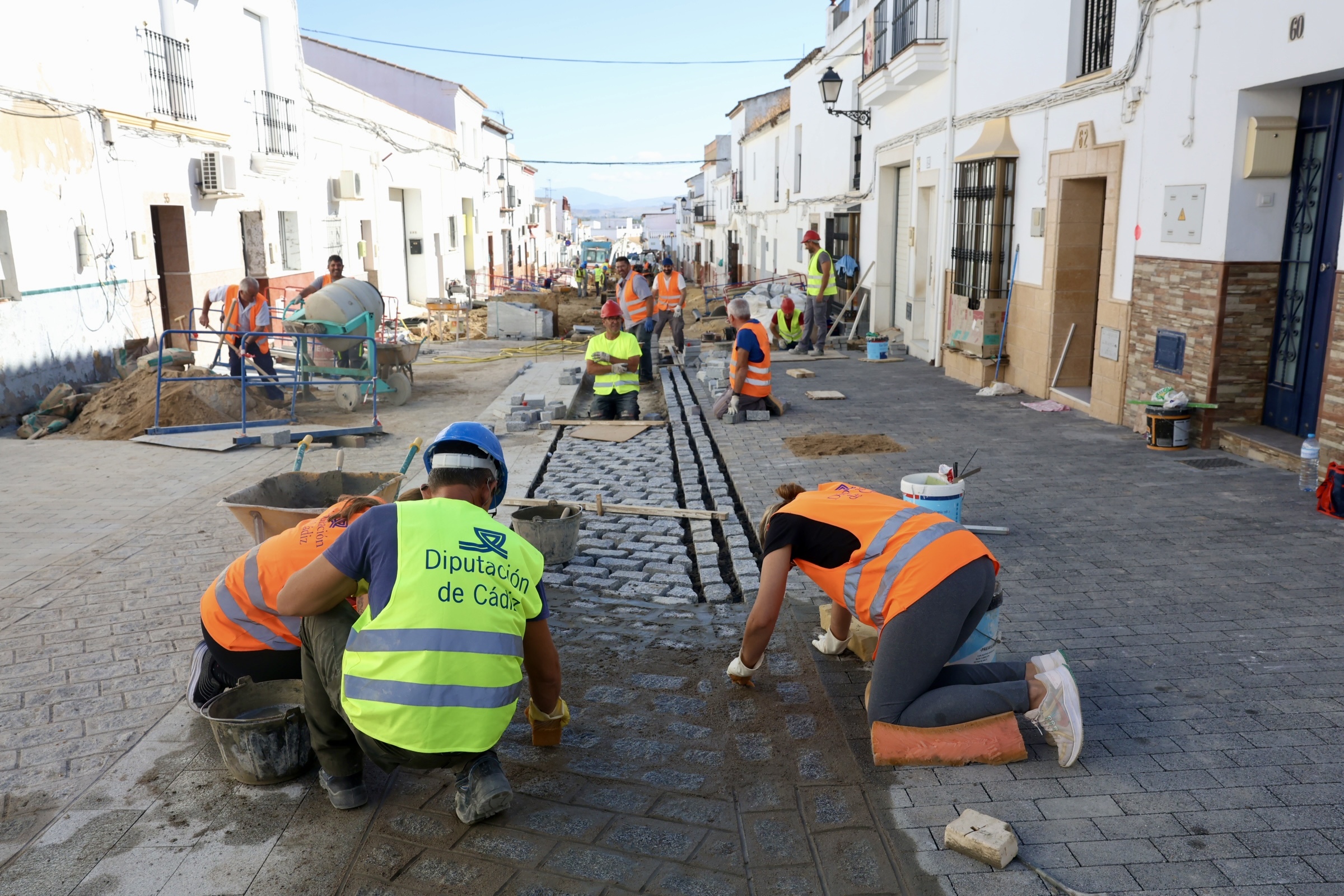 Trabajadores de una obra en Bornos (Cádiz).