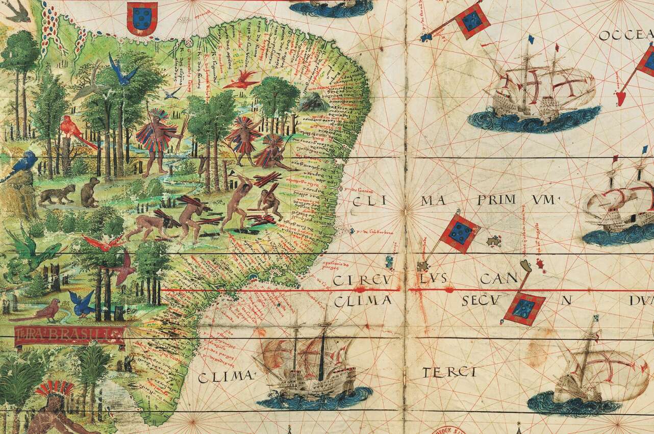 Terra Brasilis y el Atlántico Sur (Atlas Miller, 1519). Fuente: Edición facsímil (Moleiro, 2006).